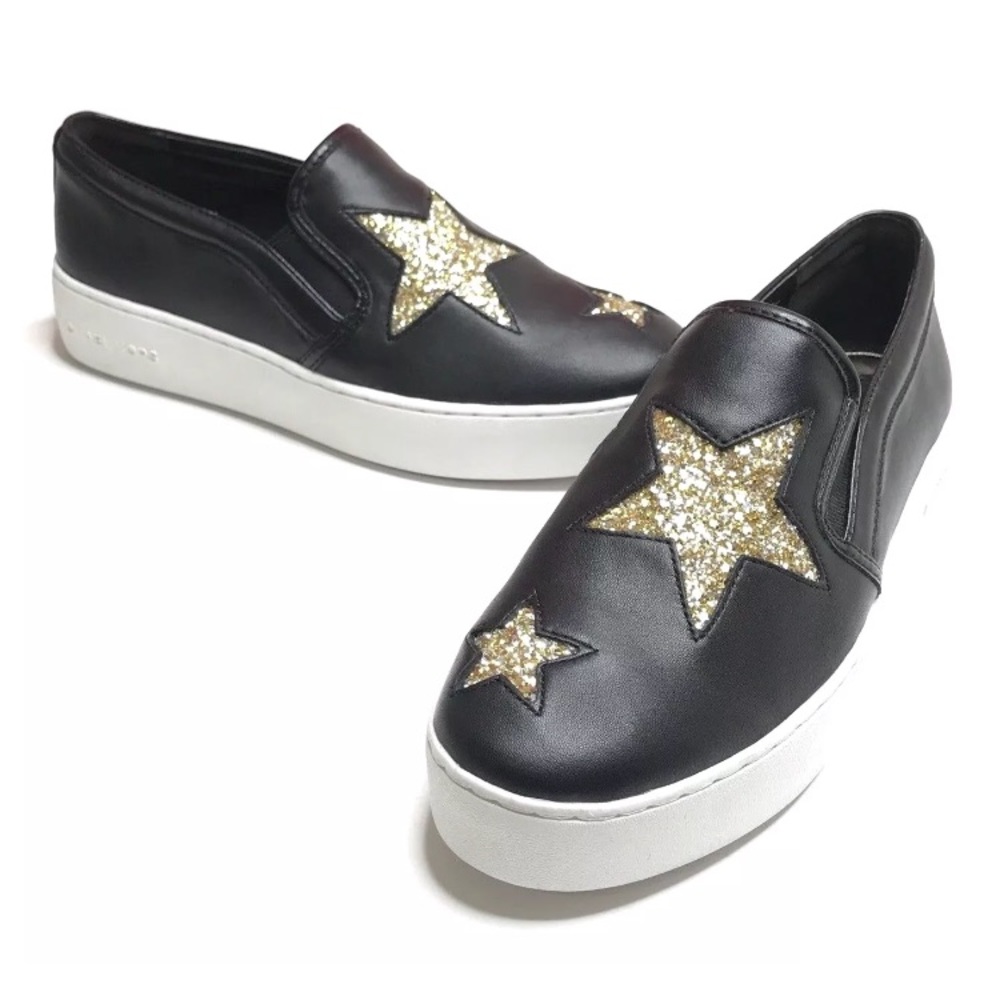 Michael Kors Slip On Shoes NEW Sz 9 Blk Gold Stars - Picture 1 of 7